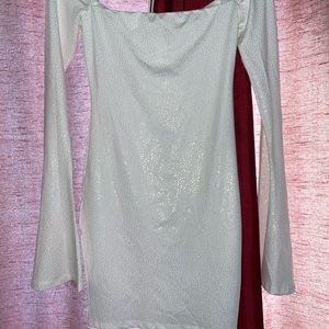 White with gold flecks long sleeve party/formal dress.